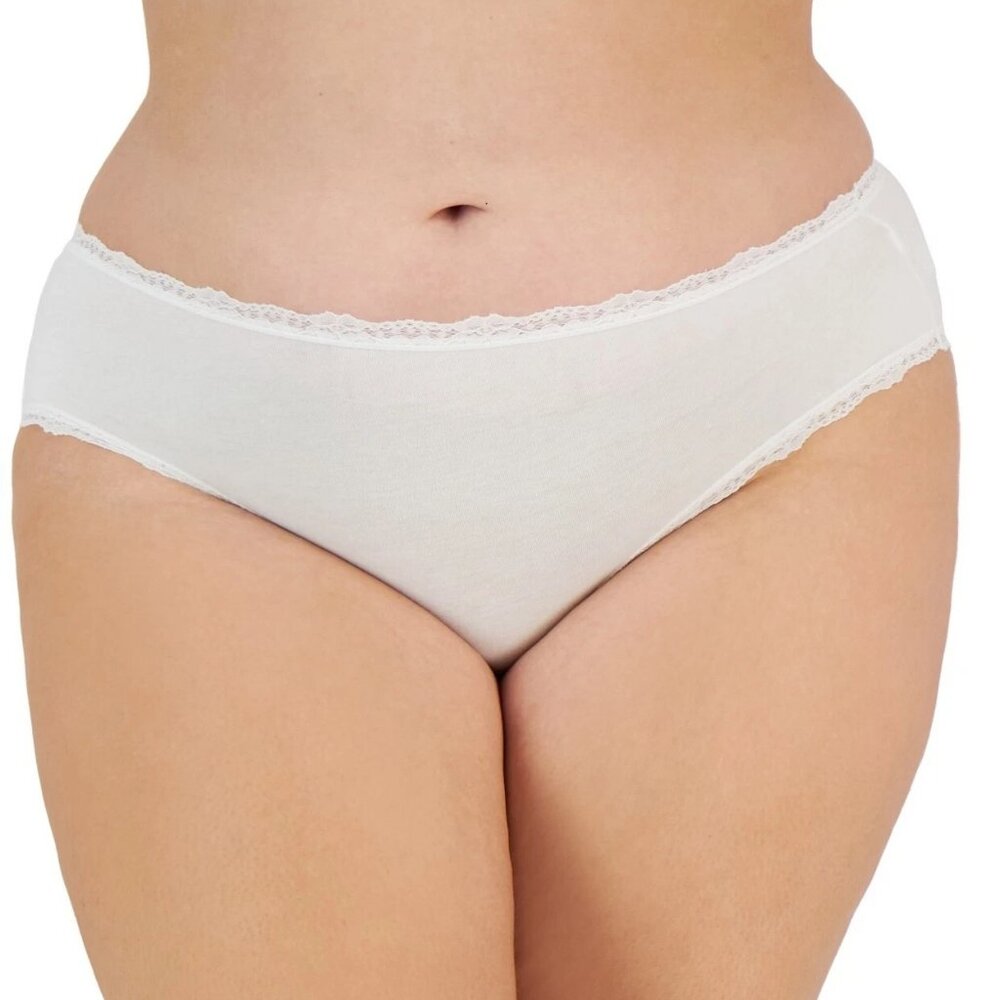 Jenni Women's Plus Size 1-Pack Lace-Trim Hipster Panty Underwear, Bright White